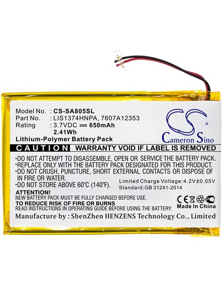 TECHTEK battery compatible with NW-A806B NWZ-A810 NW-A805P NW-A805B NW-A806V NW-A808B NW-A815 Sony NWZ NW-S639 NW-A805 NW-A806P NWZ-A801 NW-A816 NW-S639F NW-A805W NW-A806W NWZ-A818